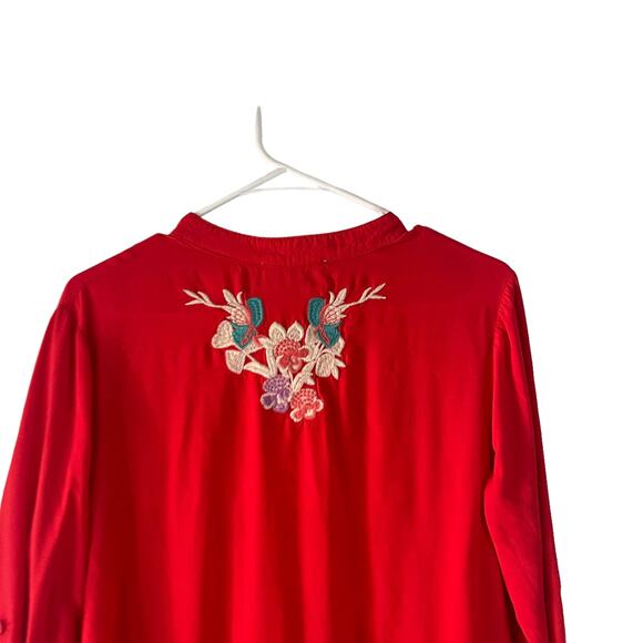 Luna Moon Women's Size Medium Red Embroidered Tunic Top - Picture 8 of 9